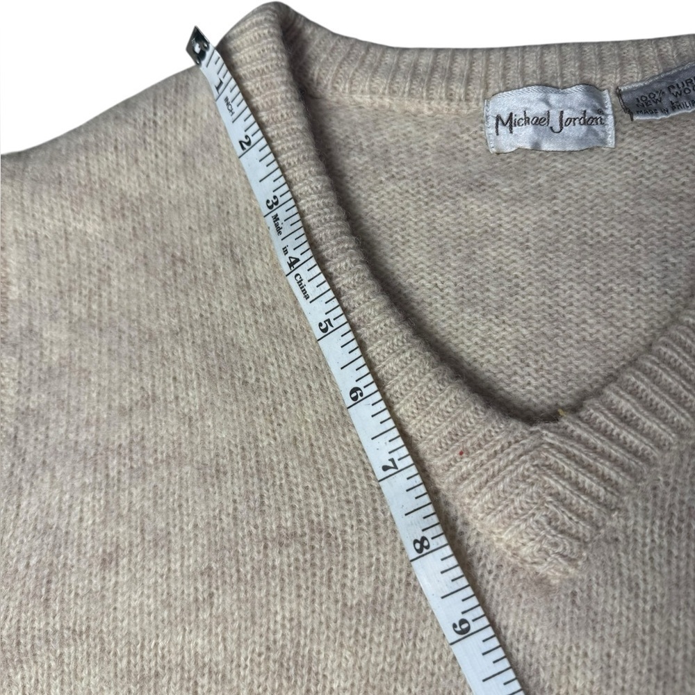 Michael Jordan cream sweater vest 100% pure new Wool Size Large VTG Y2K - Picture 9 of 13